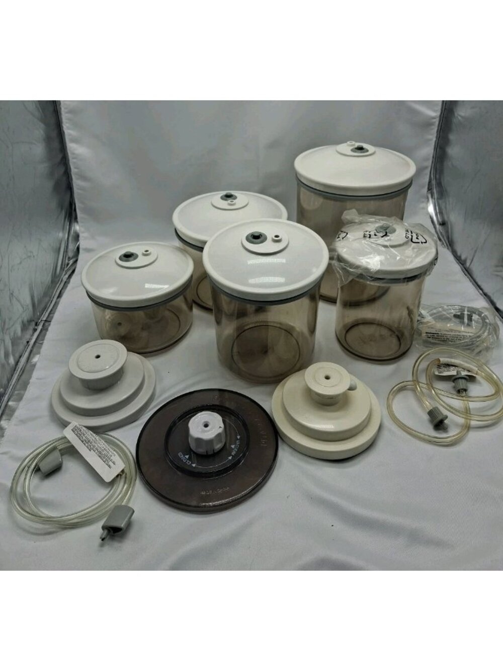 5 FoodSaver Snail Vacuum Canister Set, 80 50 25 Oz, & Accesories